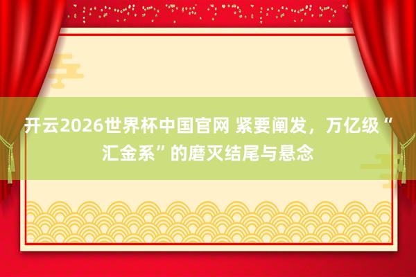 开云2026世界杯中国官网 紧要阐发，万亿级“汇金系”的磨灭结尾与悬念