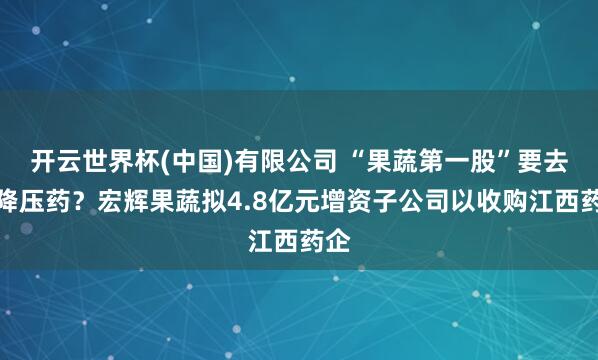 开云世界杯(中国)有限公司 “果蔬第一股”要去卖降压药？宏辉果蔬拟4.8亿元增资子公司以收购江西药企