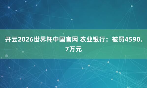 开云2026世界杯中国官网 农业银行：被罚4590.7万元