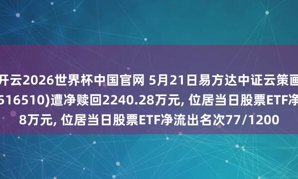 开云2026世界杯中国官网 5月21日易方达中证云策画与大数据主题ETF(516510)遭净赎回2240.28万元， 位居当日股票ETF净流出名次77/1200